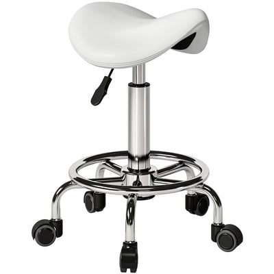 HOMCOM Salon Saddle Stool, Rolling Saddle Chair for Massage, Spa, Clinic, Beauty, Hairdressing and Tattoo, White 