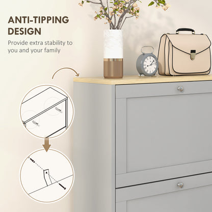 HOMCOM Modern Compact Three-Drawer Shoe Storage Cabinet - Grey