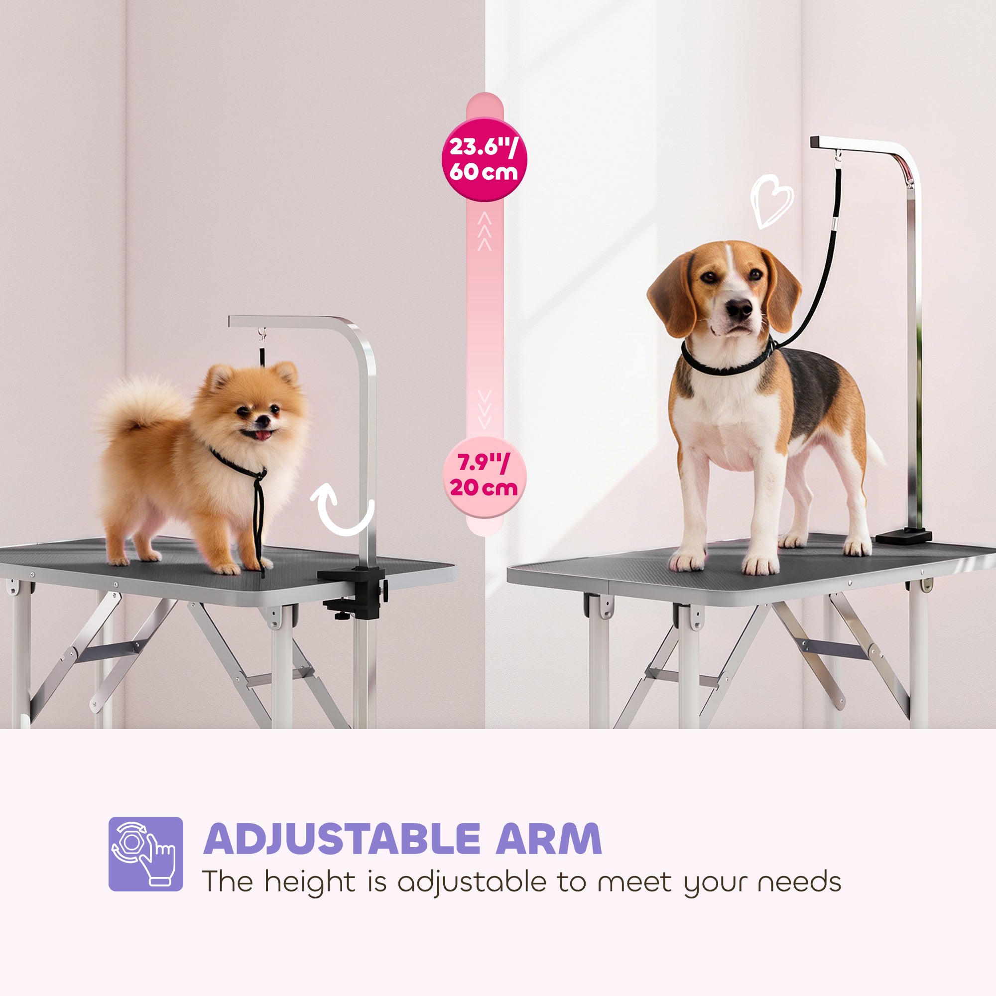 PawHut 32" Foldable Dog Grooming Table Pet Drying Beauty Table Adjustable Fixed Arm Rubber Top, Black 