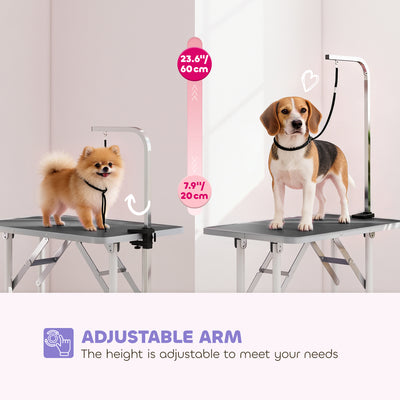PawHut 32" Foldable Dog Grooming Table Pet Drying Beauty Table Adjustable Fixed Arm Rubber Top, Black 