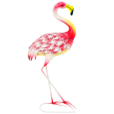 Outsunny Flamingo Garden Statue Ornament, Metal Bird Art Outdoor Statue, Standing Garden Sculpture Gift with Ground Stakes for Pond Landscape Decoration, Pink 