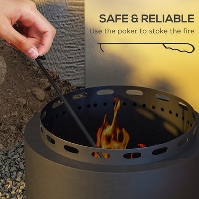 Outsunny Smokeless Fire Pit, 48.5cm Portable Wood Burning Firepit with Poker for Garden Camping Bonfire Party, Metal, Black 