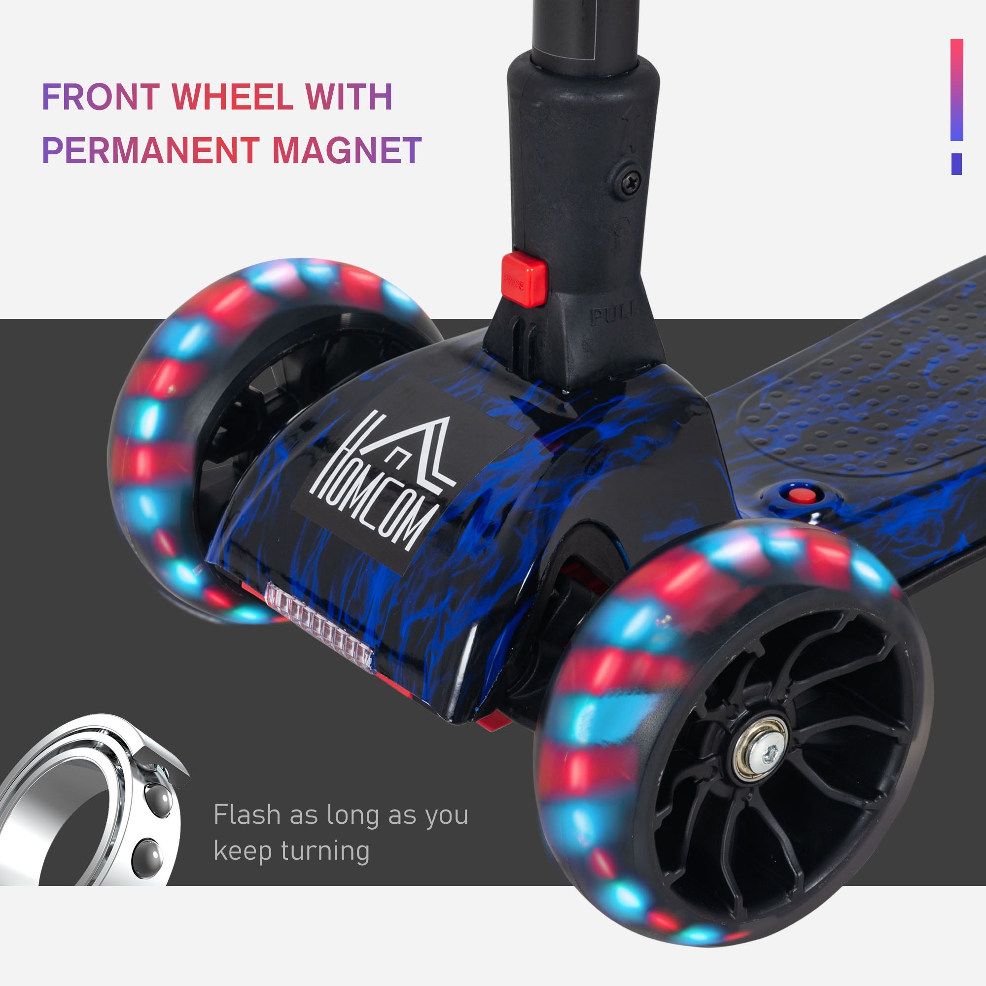 HOMCOM Kids Scooter, 3 Wheel Foldable Kick Scooter Adjustable Height w/ Flashing Wheels, Music, Water Spray for 3-6 Years, Blue 