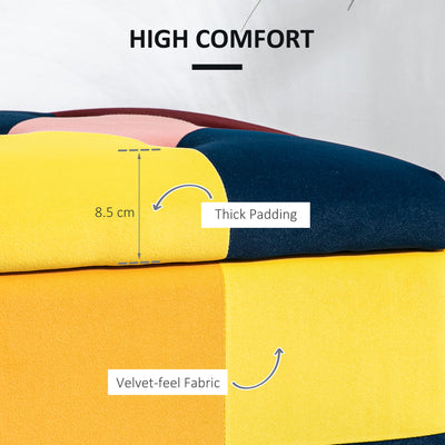 HOMCOM 114 x 47 x 47cm Velvet Storage Ottoman, Button-tufted Footstool Box, Toy Chest with Lid for Living Room, Bedroom, Multicoloured 
