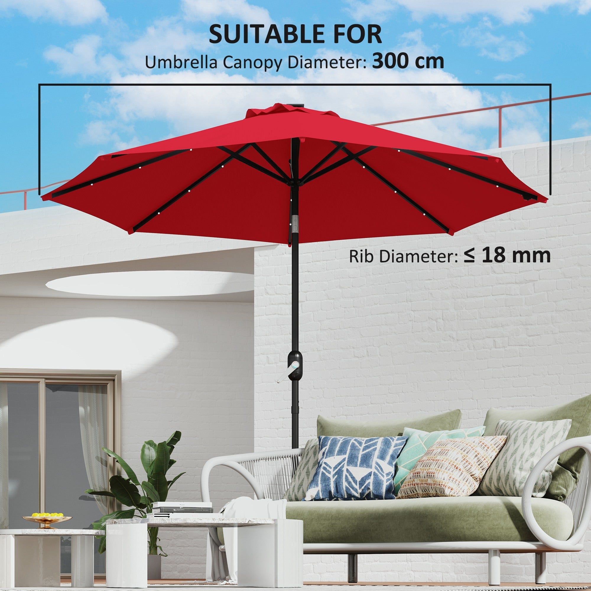 Outsunny 3 m Replacement Parasol Canopy with Top Vent, UPF 50+ Garden Parasol Replacement Canopy, 8 Rib Parasol Cover Replacement Fits Various Frames, Red 