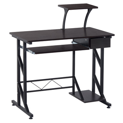 HOMCOM Computer Desk with Display Stand, Sliding Keyboard Tray Drawer and Host Box Shelf Home Office Workstation Dark Brown 