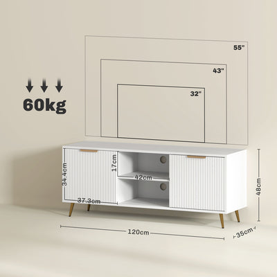 HOMCOM Modern TV Stand Cabinet for TVs up to 55", TV Unit with 2 Open Shelves and 2 Cabinets, Entertainment Centre with Cable Management for Living Room, White 