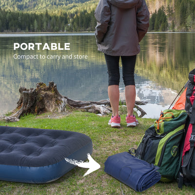 Outsunny Single Air Bed with Hand Pump, Inflatable Mattress with Flocked Surface for Guest, Camping, Travel, 191 x 73 x 22cm, Blue 