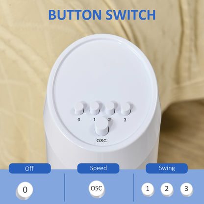 HOMCOM Tower Fan for Bedroom Cooling, 30 Inch Electric 70° Oscillating Fan with 3 Speed Settings, Standing Floor Fan for Home Office Indoor, White 