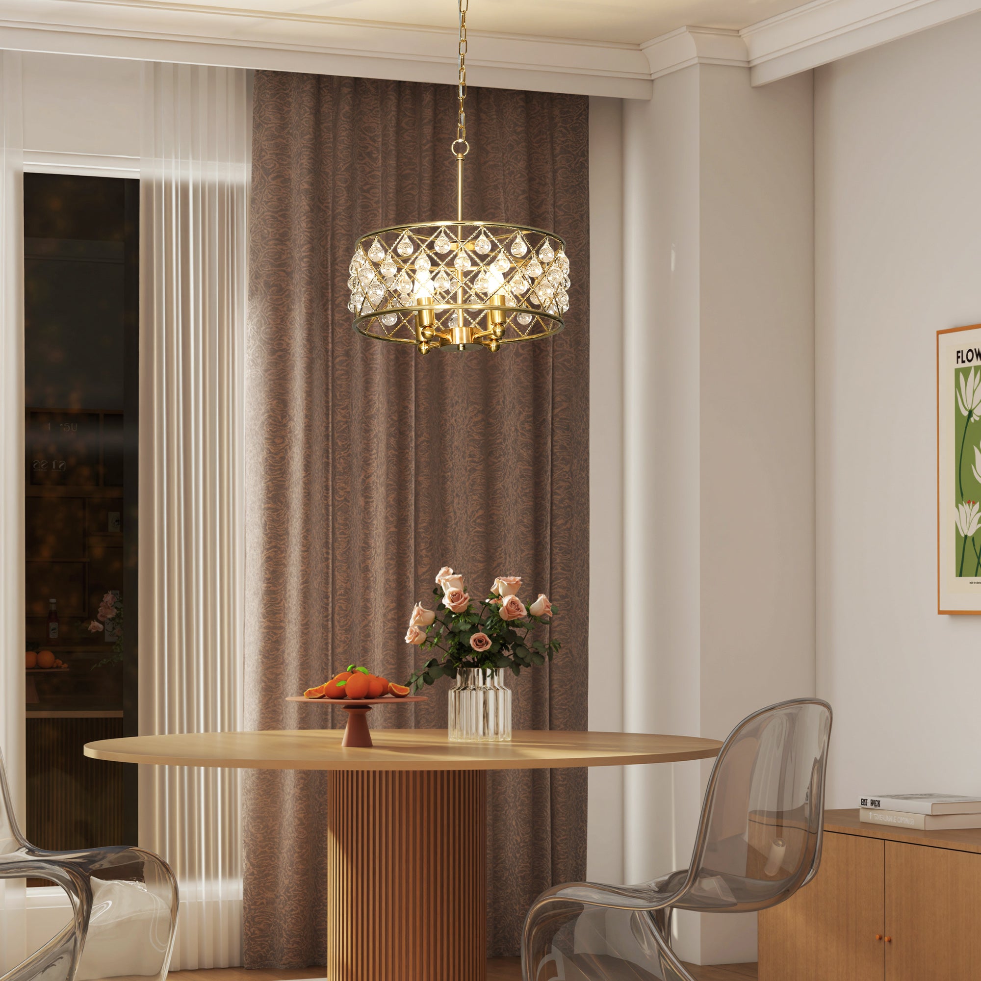 HOMCOM 51 Crystallite Four-Bulb Chandelier - Gold-Tone 