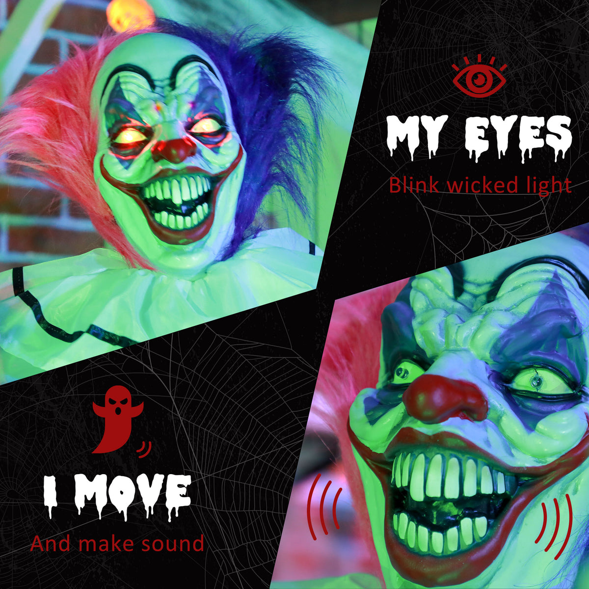 HOMCOM 5'6" Scary Laughing Clown Halloween Animatronic, with Glowing Eyes 