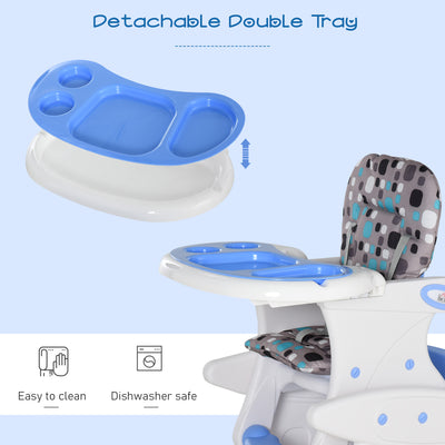 HOMCOM 2 in 1 Convertible Baby High Chair Toddler Table Chair Infant Feeding Seat Removable Food Tray Safety Harness Blue 