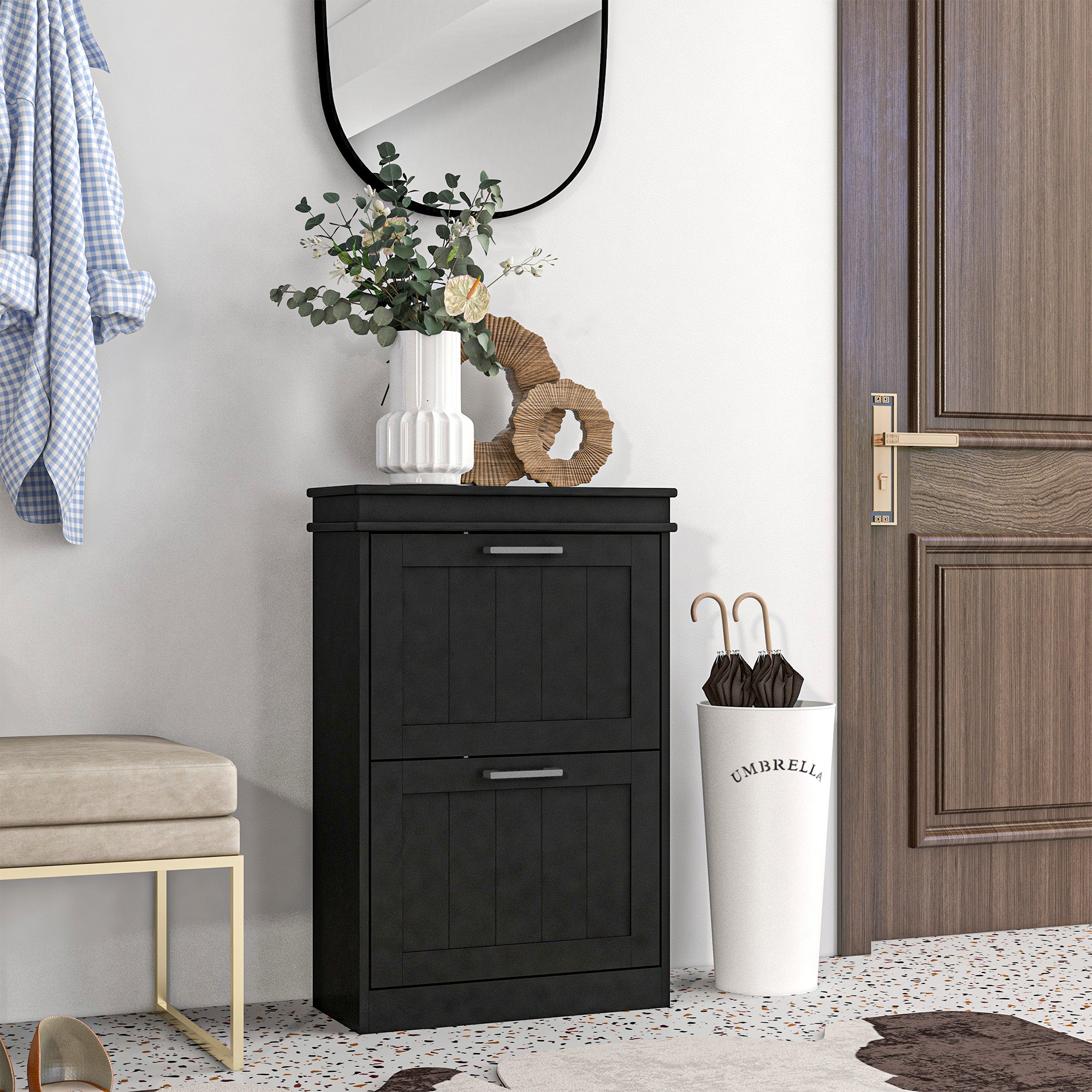 HOMCOM Two-Drawer Minimalistic 10-Shoe Cabinet - Black 
