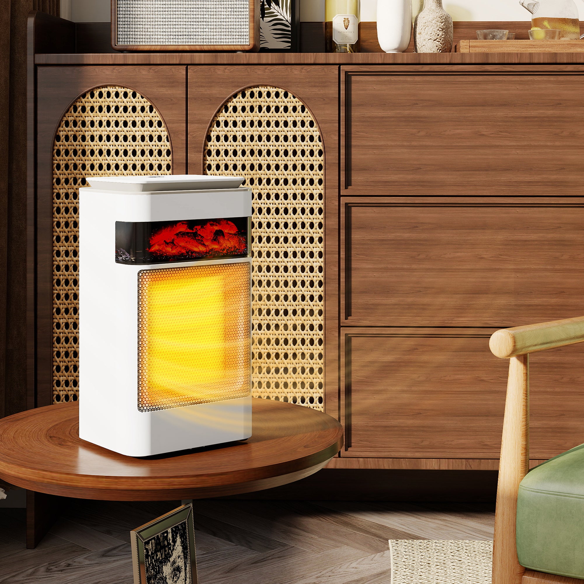 HOMCOM Ceramic Electric Heater, 1500W Fan Space Heater with 3 Modes, 24H Timer, Flame Effect, Oscillation for Bedroom, White 