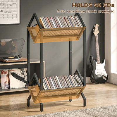 HOMCOM 50 CD Storage Rack, 2-Tier Metal CD Storage Unit, Free Standing, Easy to Assemble, Black 