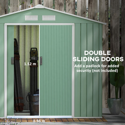 Outsunny 7 x 4ft Metal Garden Shed, Outdoor Storage Tool House with Ventilation Slots, Foundation Kit and Lockable Double Doors, Light Green 