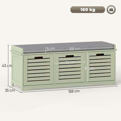 HOMCOM 3-Drawer Shoe Storage Bench - Green 