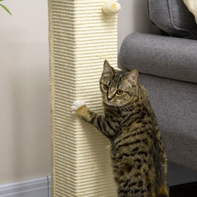 PawHut 80cm Scratching Post, with Toy Ball, Sisal Rope - White 