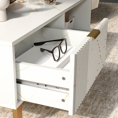 HOMCOM Elegant Marble Effect Storage Coffee Table - White 
