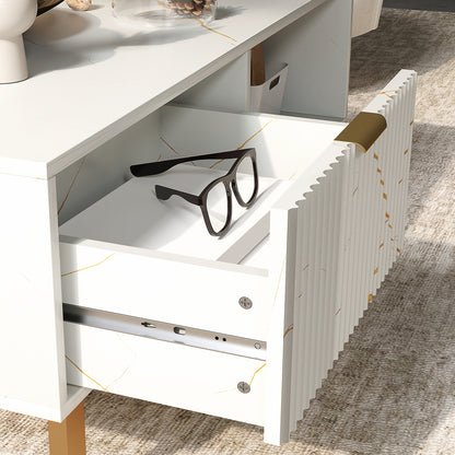 HOMCOM Elegant Marble Effect Storage Coffee Table - White