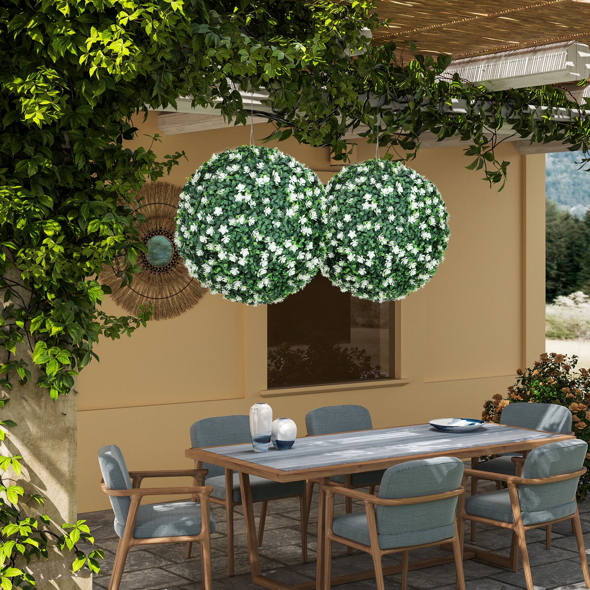 HOMCOM Set of Two Artificial Boxwood Balls Plants - White 