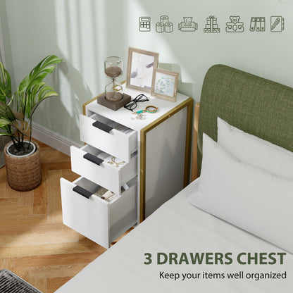 HOMCOM Bedroom Chest of Drawers, Industrial 3-Drawer Dresser, Storage Drawers Unit with Metal Frame for Living Room, White 