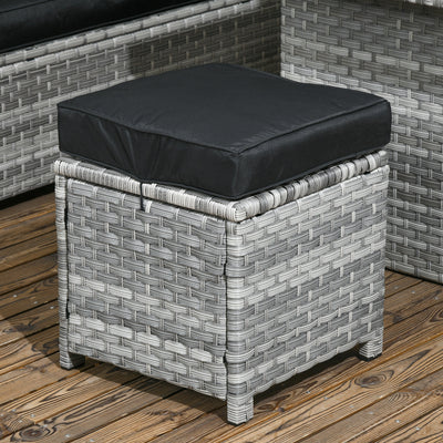 Outsunny 5-Piece Rattan Patio Furniture Set with Corner Sofa, Footstools, Glass Coffee Table, Cushions, Mixed Grey 