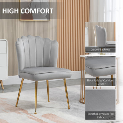 HOMCOM Velvet-Feel Shell Accent Chair - Grey 