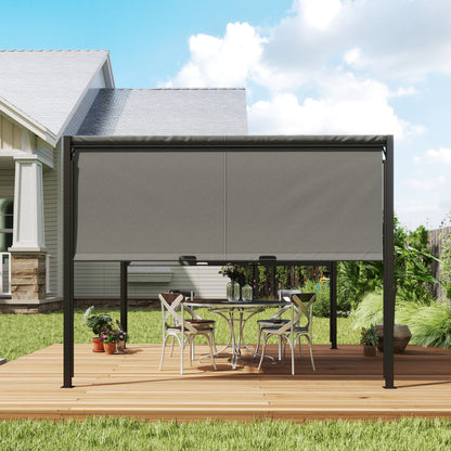 Outsunny 3 X 3 Meters Pergola with Retractable Roof, Garden Gazebo with Adjustable Sun Shade Canopy and Steel Frame, Charcoal Grey 