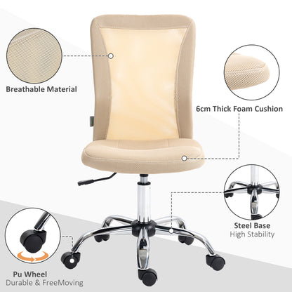 Vinsetto Computer Desk Chair, Mesh Office Chair with Adjustable Height and Swivel Wheels, Armless Study Chair, Beige 