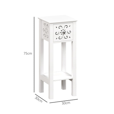 HOMCOM Set of Two Elegant Floral Cut-Out Side Tables - White 