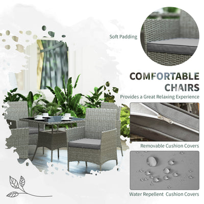 Outsunny Five-Pieces Rattan Dining Set - Light Grey 