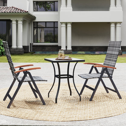 Outsunny 2 Pieces Outdoor Foldable Dining Chair with Armrests, High Backrest, for Garden, Camping, Balcony, Light Grey 
