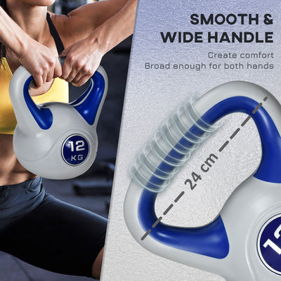 SPORTNOW Kettlebell, 12kg Kettle Bells with Handle for Home Gym Weight Lifting and Strength Training, Dark Blue and Grey 