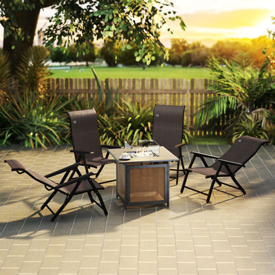 Outsunny Set of Four Folding Garden Chairs, with Seven-Position Adjustable Backs, Dark Brown 