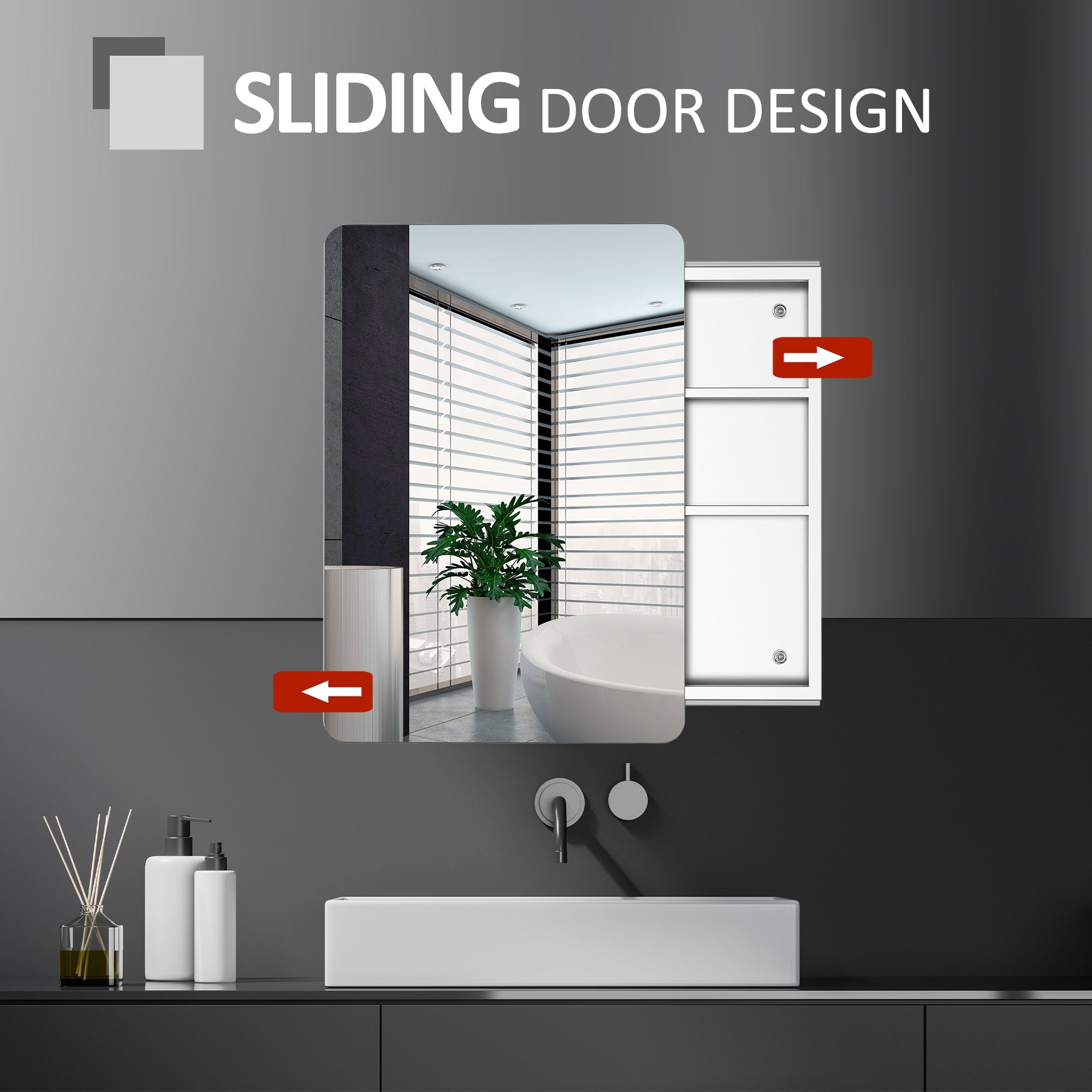 kleankin Bathroom Storage Cabinet w/Sliding Mirror Door, Wall Mounted Bathroom Cabinet with 3 Shelves, Stainless Steel Frame, 46W x 66H cm 