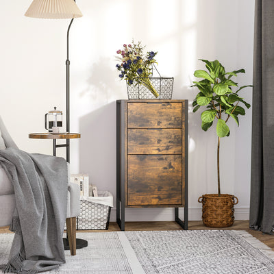 HOMCOM Bedroom Chest of Drawers, Industrial 3-Drawer Dresser, Storage Drawers Unit with Metal Frame for Living Room, Rustic Brown 