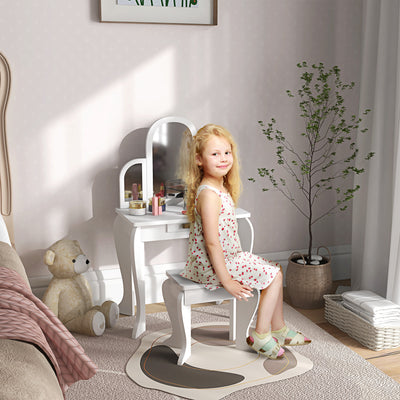 HOMCOM Kids Dressing Table Set, with Mirror and Drawer - White 