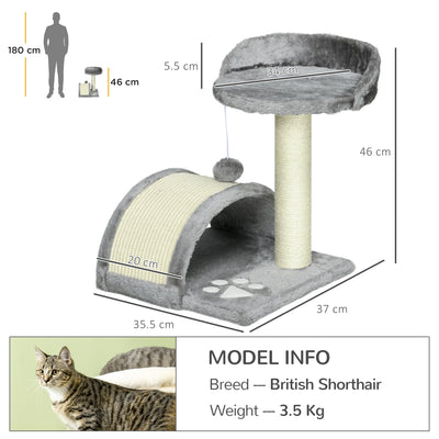 PawHut Cat Tree, Kitten Scratcher Activity Centre, with Sisal Scratching Post, Toy Ball - Grey 