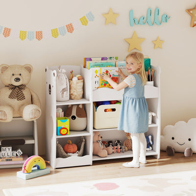 AIYAPLAY Kids Toy Storage Unit, Bear Design Kids Bookshelf and Toy Organiser, for Bedroom, Nursery, Playroom, White 