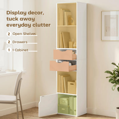 HOMCOM Bookcase with Drawers Adjustable Shelf Bookshelf with 2 Drawers and Cabinet 158 cm White 