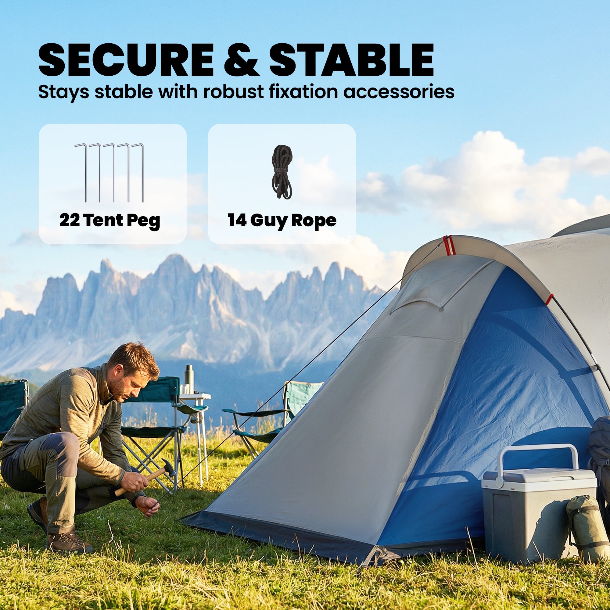 Outsunny Family Camping Tent 3000mm Waterproof Windproof Tunnel Tent 8-12 Person, Navy Blue & Light Grey 