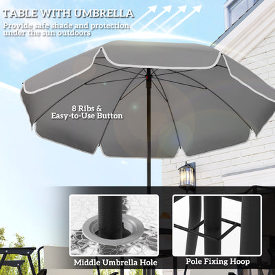 Outsunny 4 Seater Garden Furniture Set, 6 Pieces Garden Table and Chairs with Parasol, Outdoor Garden Dining Set with Folding Chairs and Round Glass Top Table for Patio, Cream White 