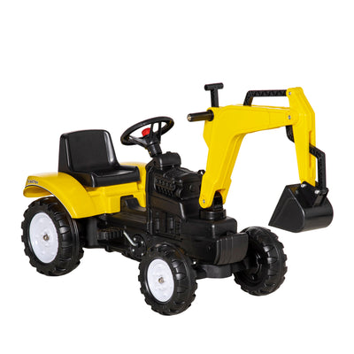 HOMCOM Kids Ride on Digger Pedal Go Kart Pretend Play Construction No Power Truck with Horn for 3 - 6 Years, Yellow 