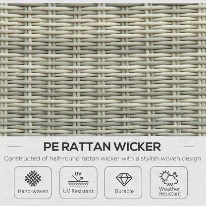 Outsunny 5 Pieces Rattan Bistro Set with Adjustable Back, Reclining Wicker Balcony Furniture with Cushions, Glass Top Coffee Table and Footstools, Outdoor Table and Chairs, Grey