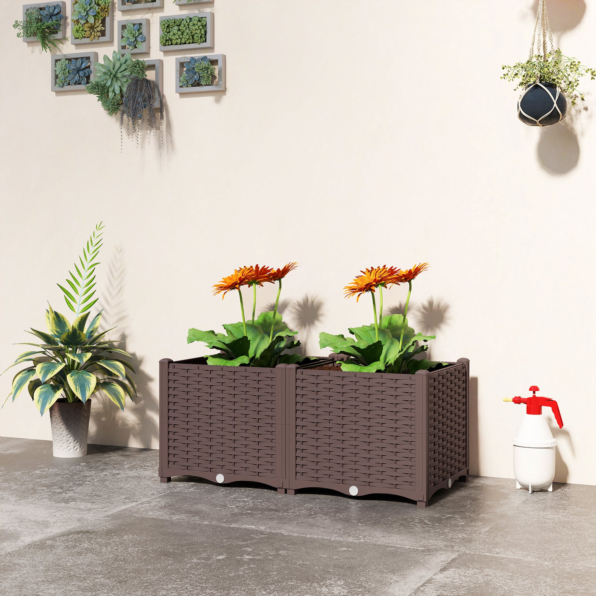 Outsunny Plastic Raised Garden Bed with Legs, Self Watering Elevated Planter Boxes with Drainage Holes and Plugs 