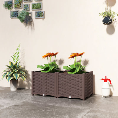 Outsunny Plastic Raised Garden Bed with Legs, Self Watering Elevated Planter Boxes with Drainage Holes and Plugs 