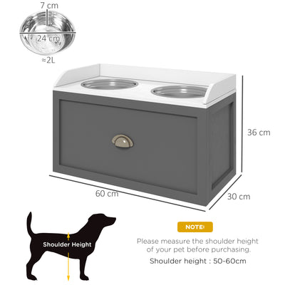 PawHut Stainless Steel Raised Dog Bowls, with 21L Storage Drawer for Large Dogs - Grey 
