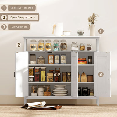HOMCOM Industrial Kitchen Sideboard with Open Shelf, 2 Cabinets, Adjustable Shelves for Living Room, Dining Room, White 