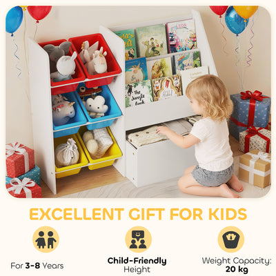 AIYAPLAY Toy Storage Unit, 3-Tier Toy Organiser Shelf with 6 Removable Storage Bins for Bedroom, Nursery, Multicoloured 